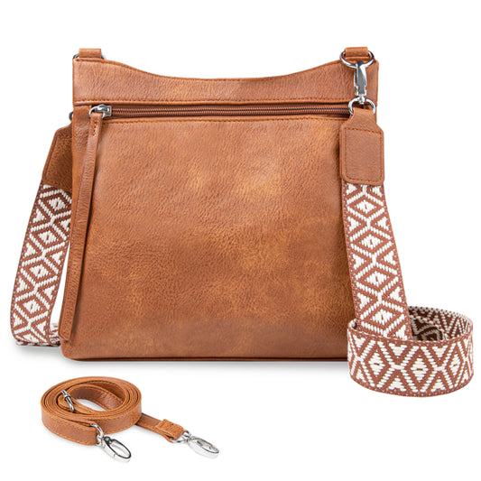Bolso Cruzado Mujer Multi-bolsillos - 2 Correas Ajustables Color Café