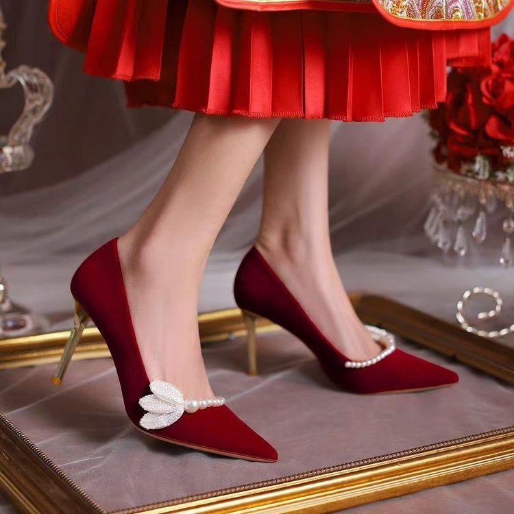 Tacones Punta Fina Mujer - Color Rojo Tacón Alto