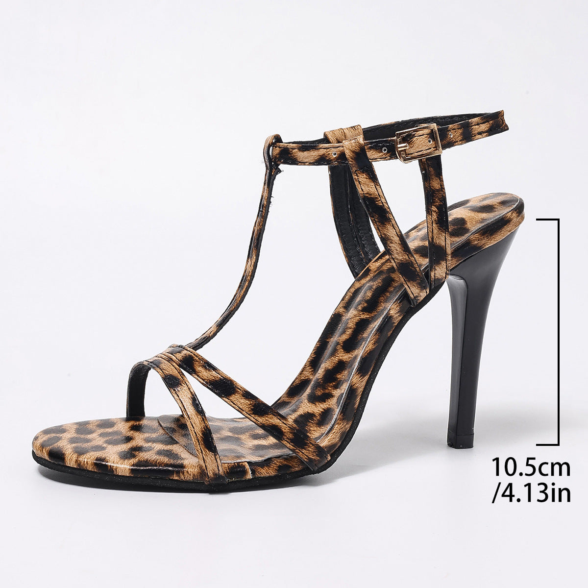 Sandalias Tacón Aguja Estampado Leopardo Mujer – Tira Única Verano Elegante