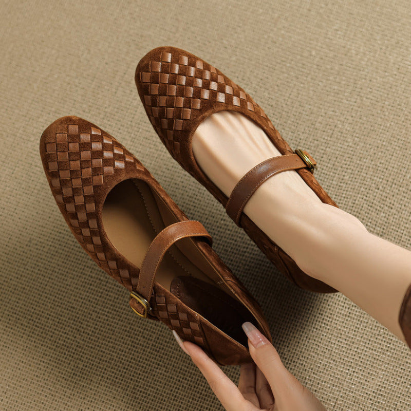 Zapatos Mary Jane Cuero Mujer - Tira Única Punta Redonda Planos Elegantes