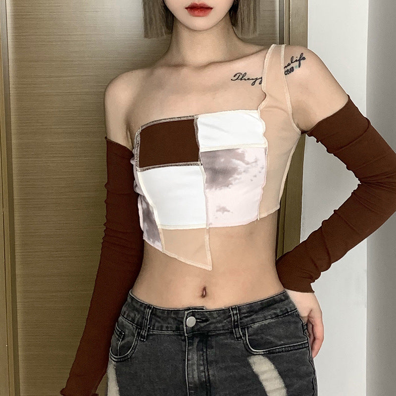 Top Un Hombro con Mangas Mujer | Moda Otoño