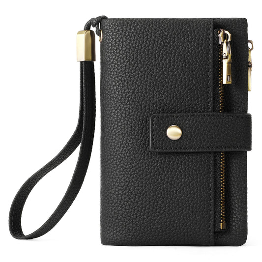 Billetera Clutch Mujer con Cierre - Cuero Genuino, Antirrobo y Caja de Regalo