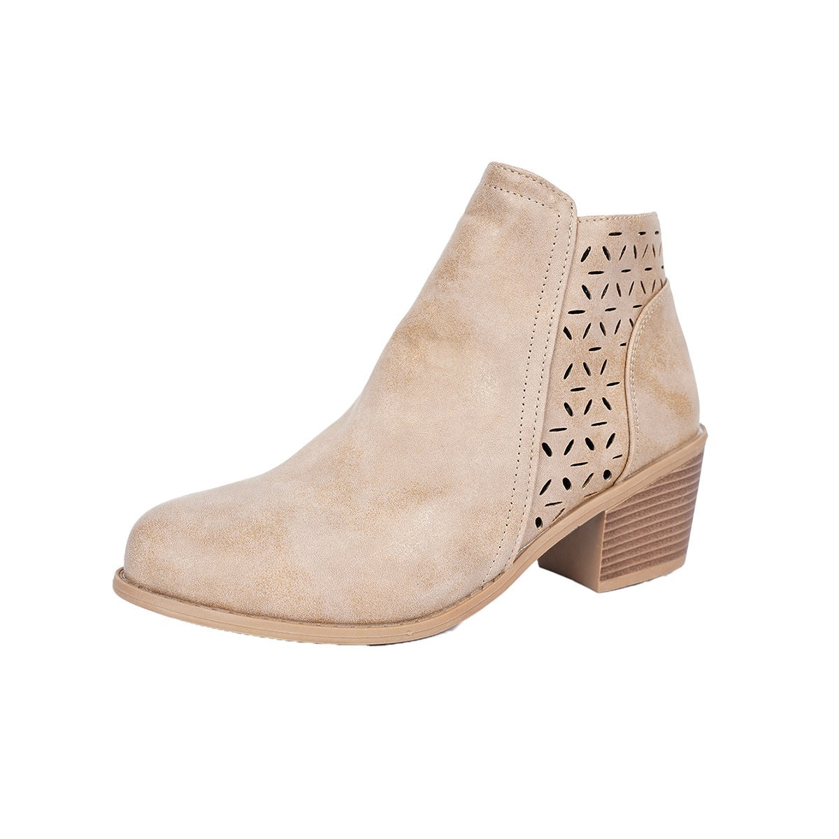 Botas Punta Fina Tacón Grueso Mujer - Estilo Británico Calado Monocromático