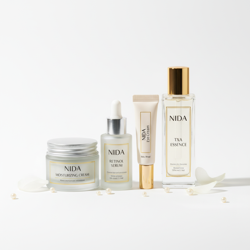 Kit NIDA Corea set completo crema retinol esencia contorno ojos fondo blanco