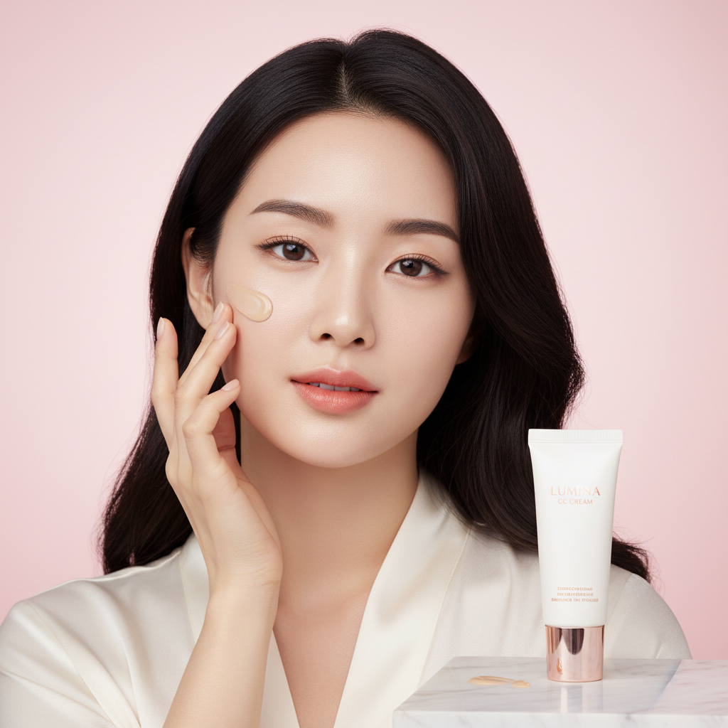 Modelo CC cream fondo rosa