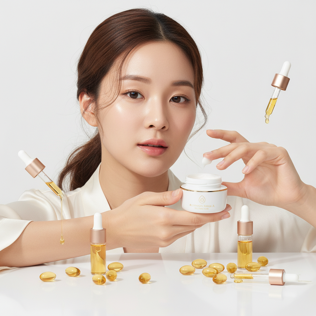 Modelo crema de ojos con ingredientes