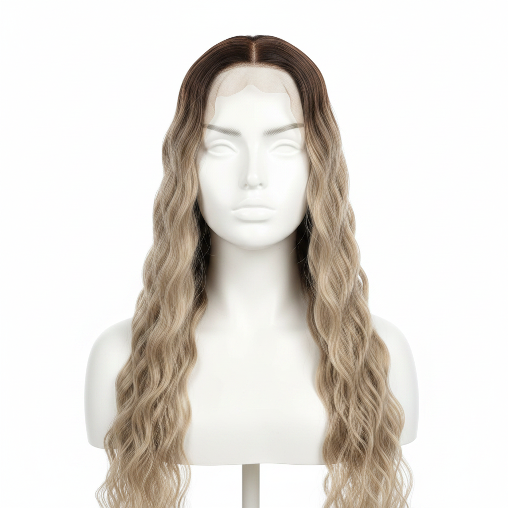 Peluca frontal rubia vista de frente