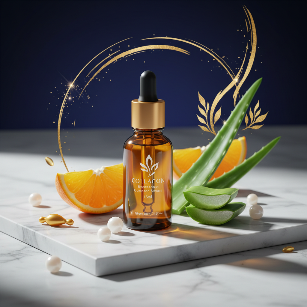 Sérum sobre mármol con ingredientes