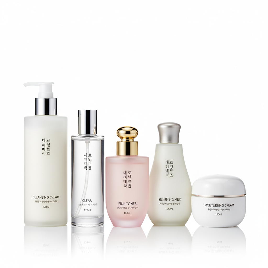 Set coreano hidratante fondo blanco