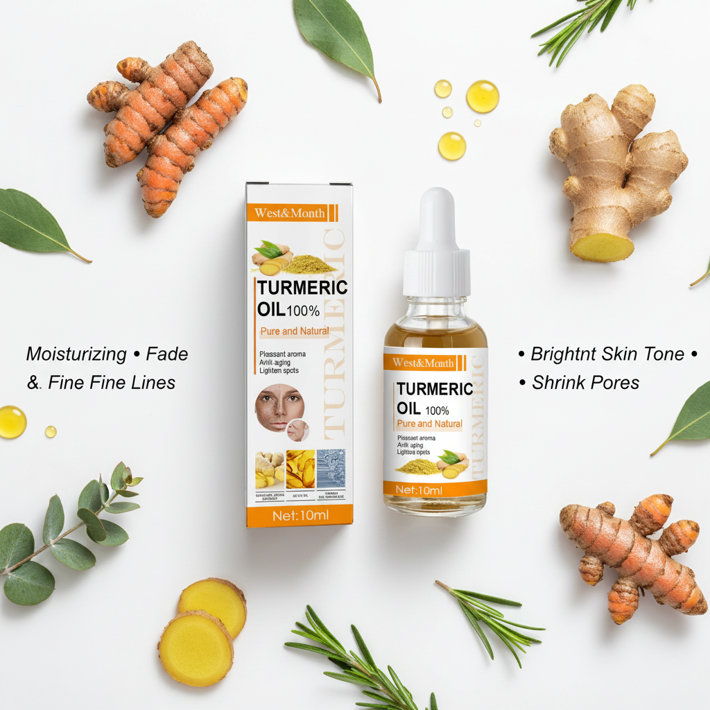 Turmeric Oil flat lay editorial
